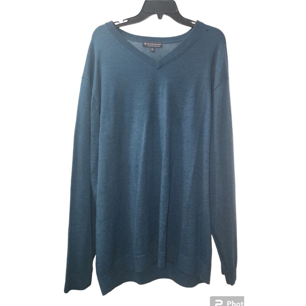 Hart‎ Schaffner Marx Merino Wool V-Neck Sweater Pullover Top Blue 2XT